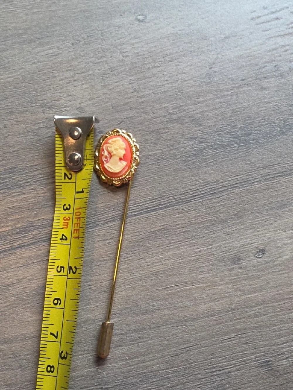 Gold Cameo Stick Pin - Coral and Cream Cameo